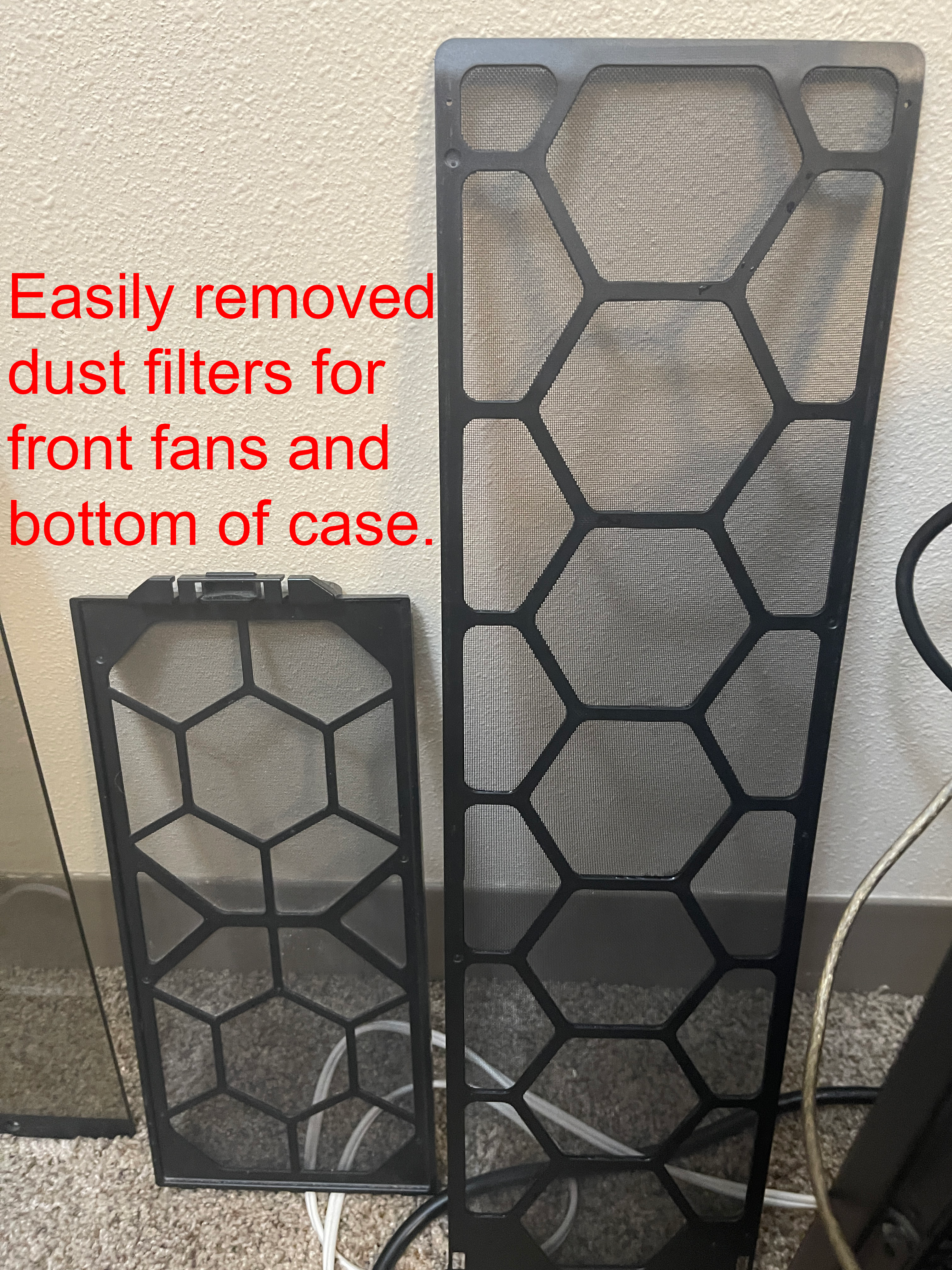 dust filters for front and bottom of case